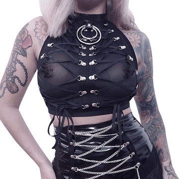 Lady's Semi-Transparent Black Corset / Erotic Sleeveless Crop Top - EVE's SECRETS